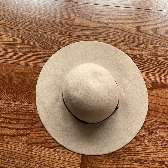 Women’s 100% wool laine wide brim hat western safari taupe with brown band NWOT main image 8